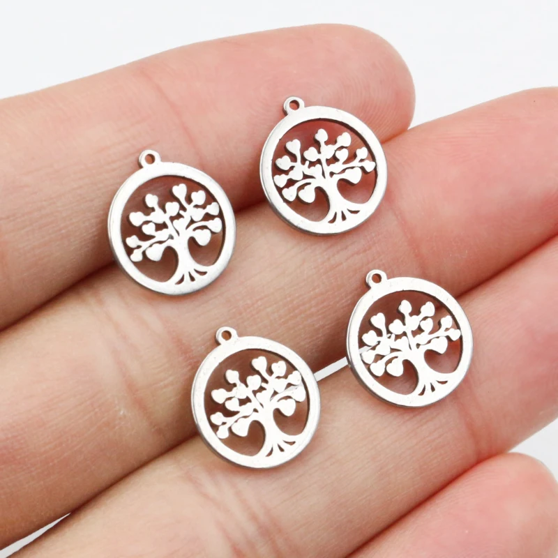 30pcs 12x13mmNo Fade 316 Stainless Steel Tree Charms Pendant for DIY Necklace Bracelet Craft Jewelry Making Findings