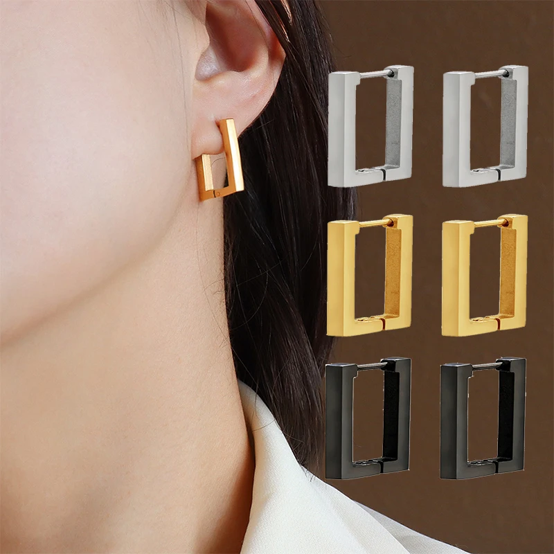 Fashion Geometric Stainless Steel  Square Triangle Hoop Earrings Men Women Stainless Steel Punk Hiphop Piercing Jewelry Gifts
