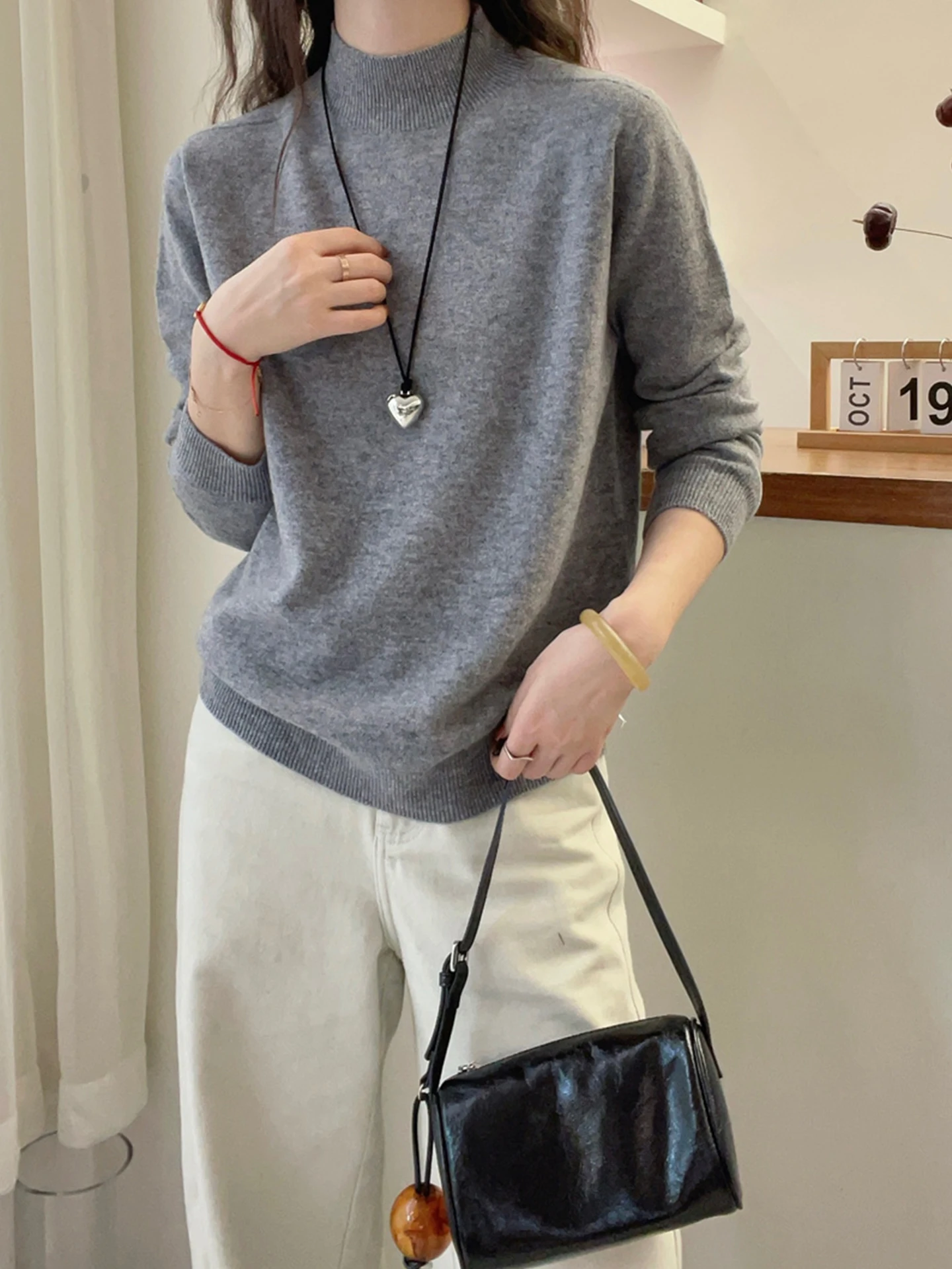 

Корейский свободный длинный трикотаж све, удобный однотонный базовый слой, модный универсальный осенне-зимний топ