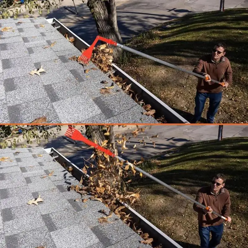 Gutter Cleaning Rake Gutter Cleaning Tools Rotatable Handle Small Rake Multi-Use Tool For Roofs Gutters And Hard-to-Reach Areas