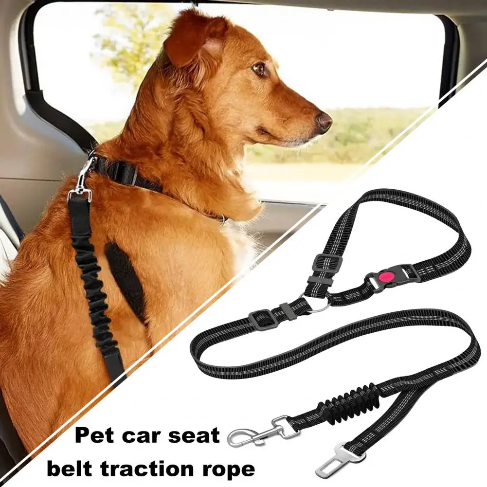 

117cm Dog Seat Belt Adjustable Dog Car Harness Seatbelt Nylon Leash Seat Belt With Elastic Bungee Buffer Safety Secures Headrest