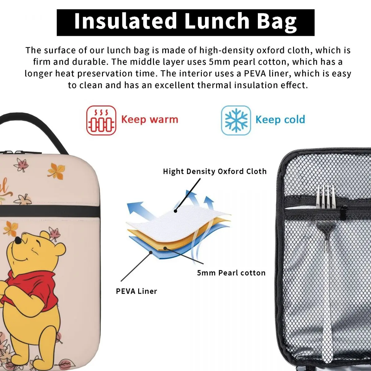 Custom Winnie Pooh Bear Manga Lunch Bag Women Warm Cooler Insulated Lunch box per la scuola degli studenti