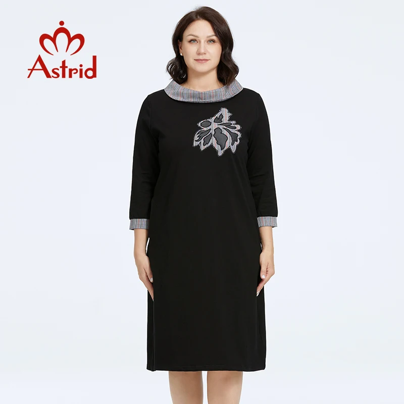 Astrid Women's Dresses 2023 Straight Dress Long Sleeve Plus Size Pocket Stand-Up Collar Fabric Stitching Design Party Dresses