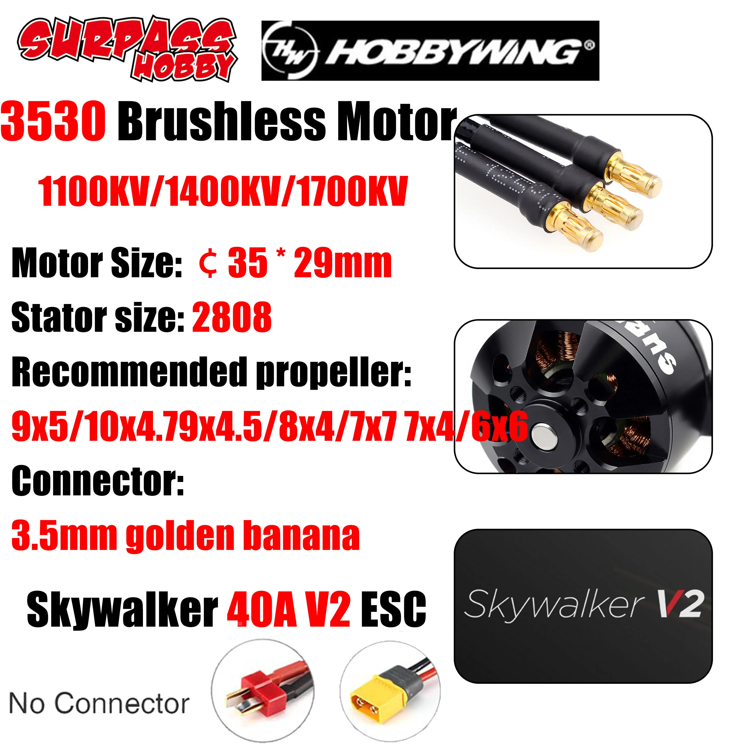 

SURPASS HOBBY 3530 Drone Brushless Motor Skywalker 40A ESC UBEC Speed Controler Combo T/XT60 for RC FPV Fixed Wing Plane Part