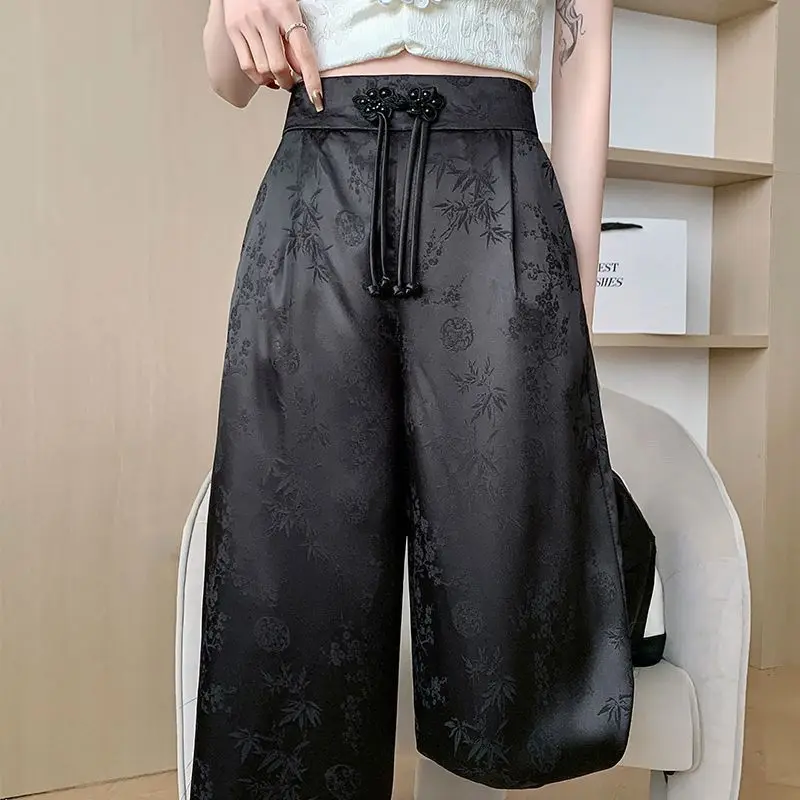 New Chinese Style High Waist Wide Leg Pants Women's Spring Summer 2026 New High-End Sense Buckle Straight Cut Trousers