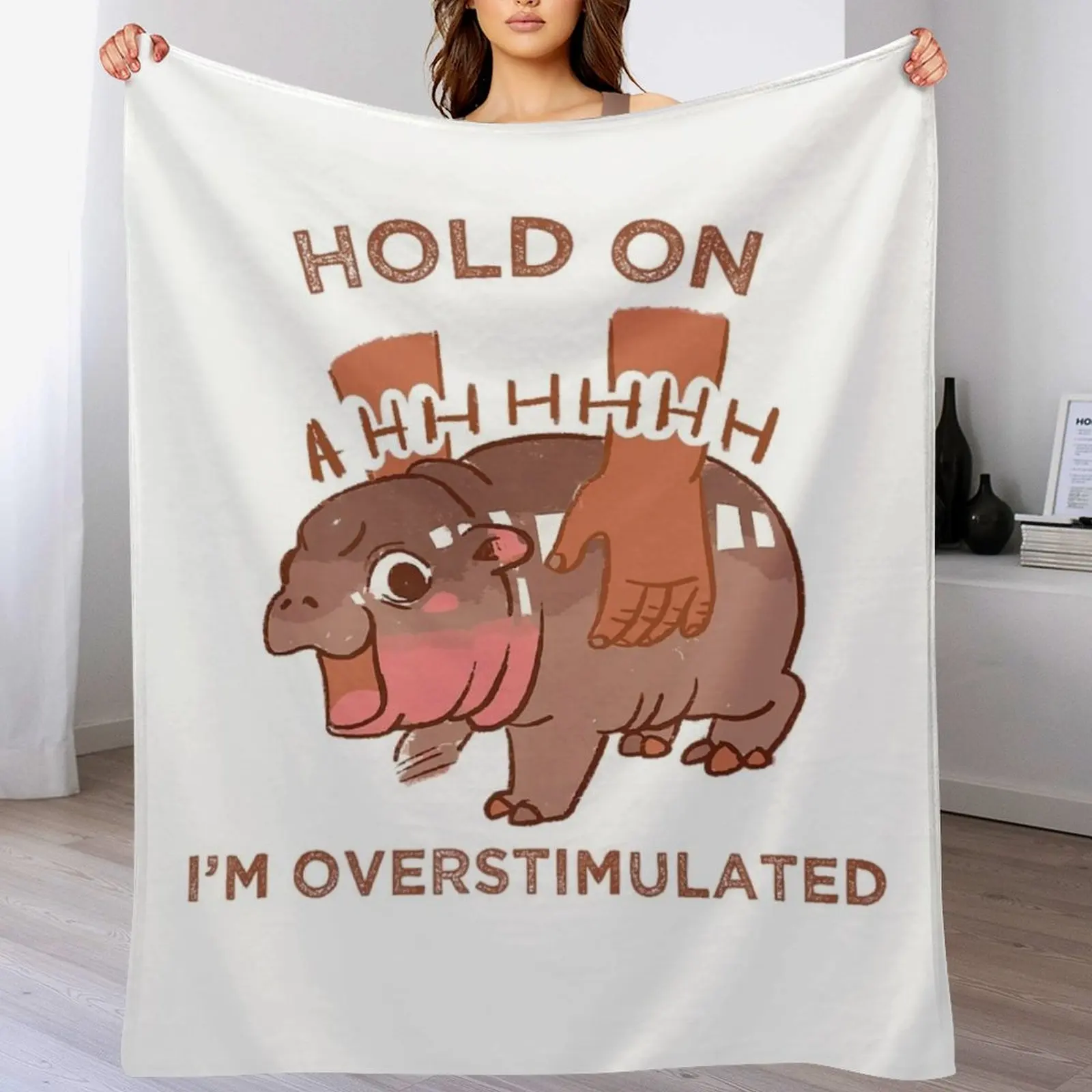 

Hold On I'm Overstimulated Cute Moo Deng Throw Blanket Warm Throw Blanket Gift for Anniversary