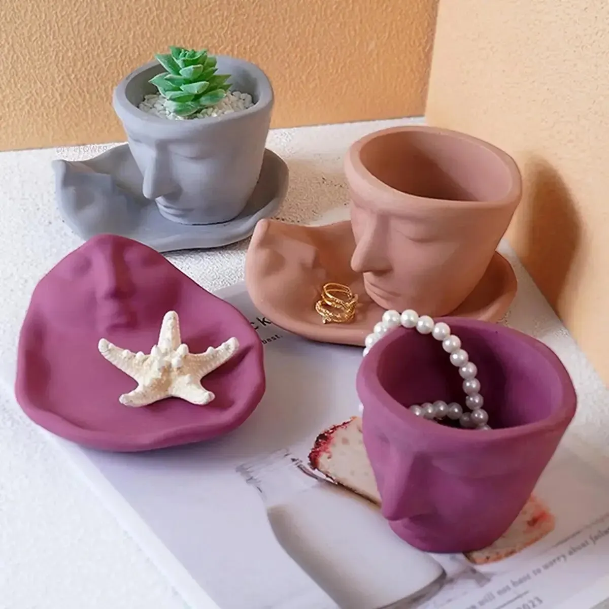 

Абстрактный поднос для лица, силиконовая форма, ручная работа, гипсовый цемент, блюдце для хранения, банка для свечей, контейнер, чашка, художественные ремесла, домашний декор