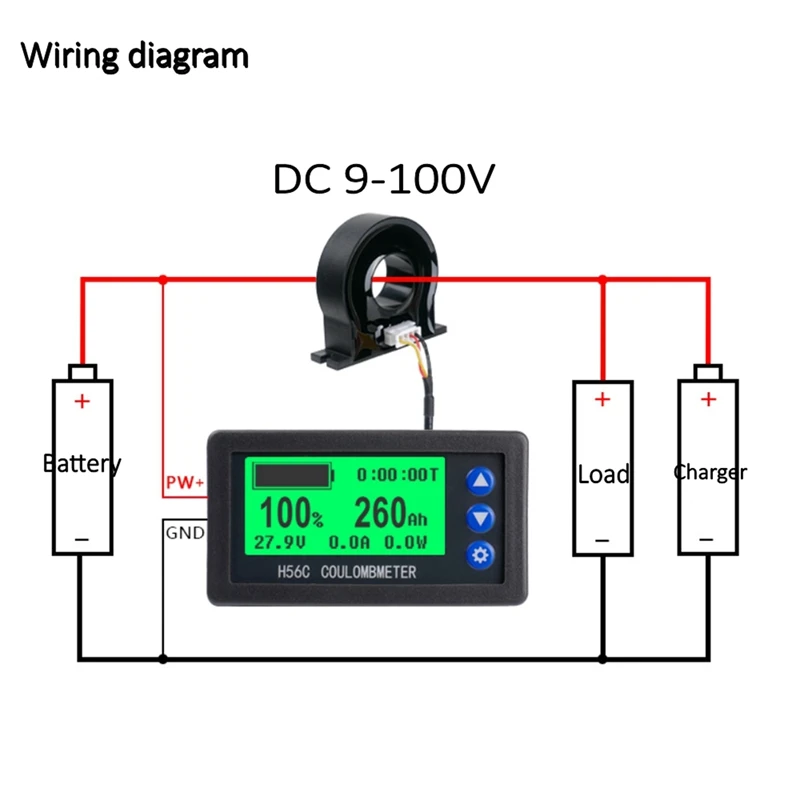 

Battery Monitor Hall Coulomb Tester DC 9-100V Digital Voltmeter Ammeter Capacity Power Electricity AH Voltage Meter