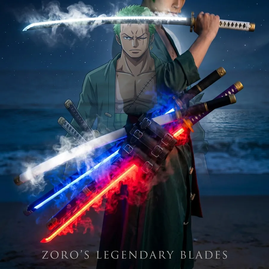 40 Zoll Mist Roronoa Zoro Katana Anime One Piece Luffy Cosplay Requisite Dampf-LED-Lichtschwert Holz Originalgröße Japanisches Schwert Spielzeug Geschenk