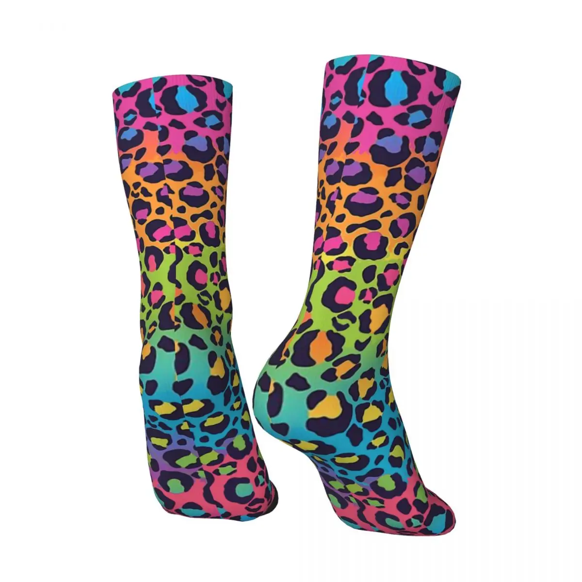 Funny Happy Men's Socks Bright Rainbow Ombre Gradient Leopard Print Pattern Harajuku Gay Pride Hip Hop Pattern Crew Crazy Sock