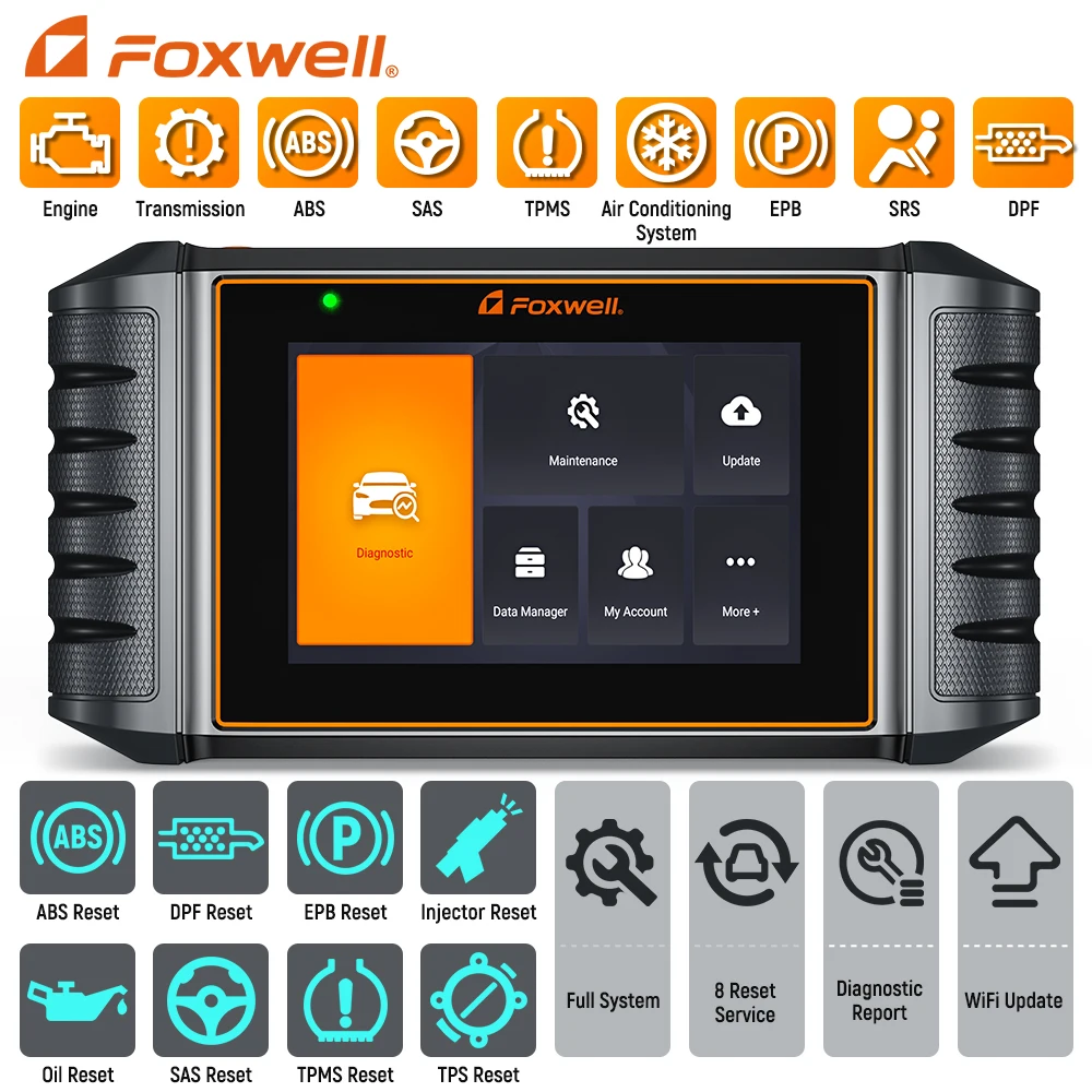 Foxwell NT726 All System OBD2 Scanner Code Reader 8 Reset Service Oil EPB DPF TPMS SAS OBD 2 Car Diagnostic Scan Tool Free