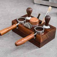 Double Hole Coffee Portafilter Holder Wooden Espresso Portafilter Distributer Puck Screen Coffee Brush Organizer Holder Barista