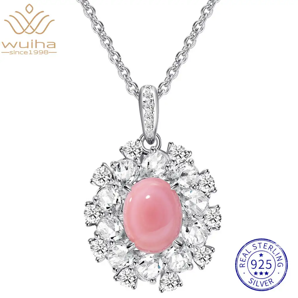 WUIHA 100% 925 Sterling Silver Lab Sapphire Conch Pearl High Carbon Diamonds Gemstone Pendant Necklaces Fine Jewelry Wholesale