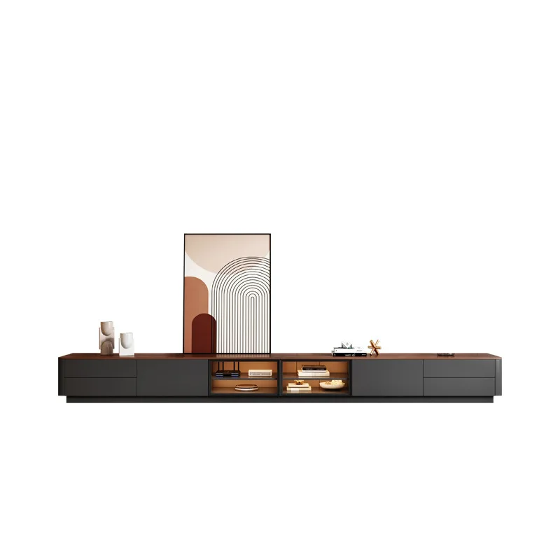 

Modern simple rock panel TV cabinet, solid wood TV cabinet, coffee table combination, living room home, light luxury glass floor