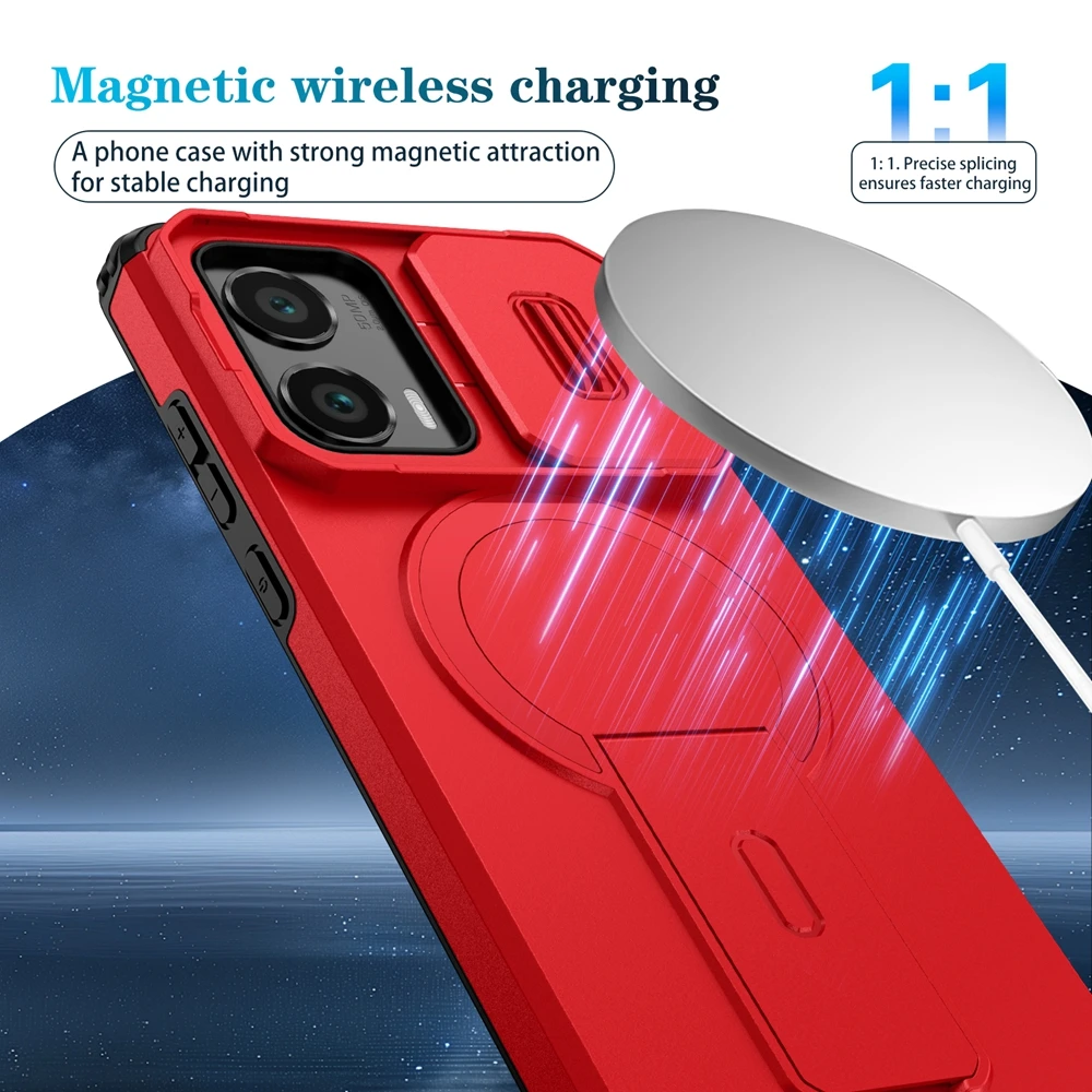 حافظة مغناطيسية فاخرة لـ Moto G Play Power 5G Edge Stylus 2024 2025 حامل عدسة غطاء خلفي نحيف دعامة شحن لاسلكية