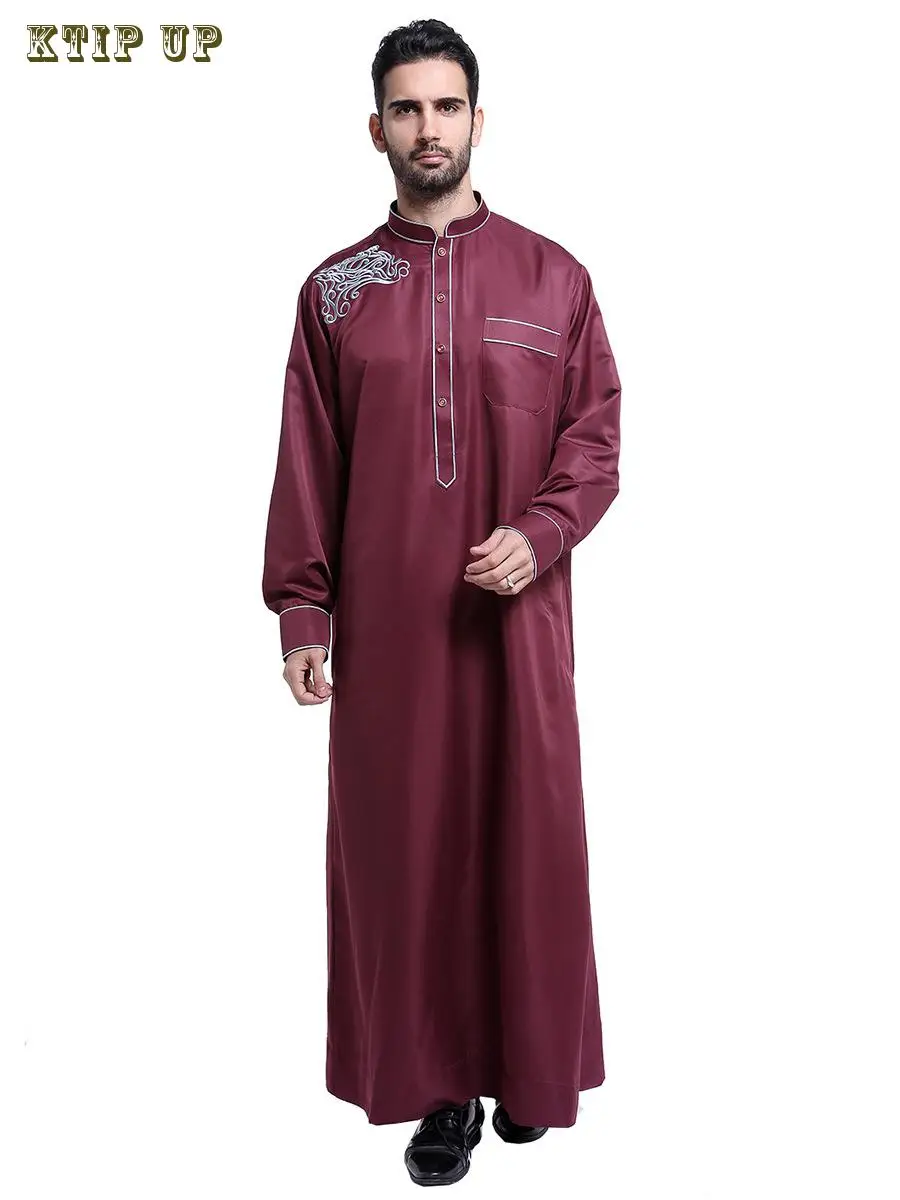 Mangas compridas para homens do Oriente Médio, vestido Ramada, árabe, gola redonda, islâmico, Kaftan monocromático, Thawb Maxi-muçulmano, Dubai Abaya