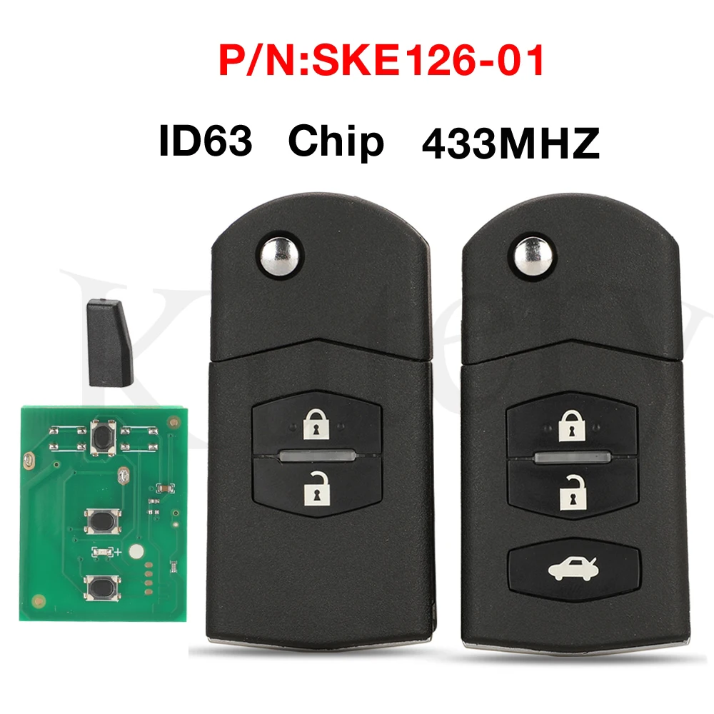 

jingyuqin 433MHZ ID63 Chip SKE126-01 Flip Car Remote Key For MAZDA 2 M2 Demio 3 M3 Axela 5 M5 Premacy 6 M6 Atenza 8 M8 MPV CX7