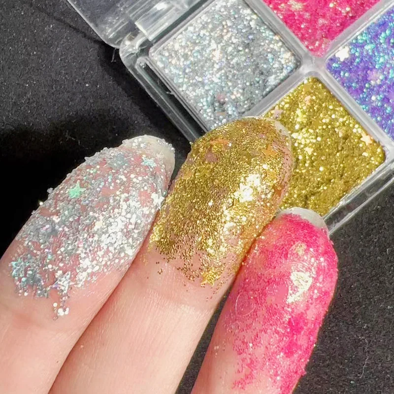 4Colors/box 3D Aurora Mermaid Glitter Sequin Cream Eyeshadow Shimmer Eyes Body Palette Party Stage Cosplay Long-lasting Makeup