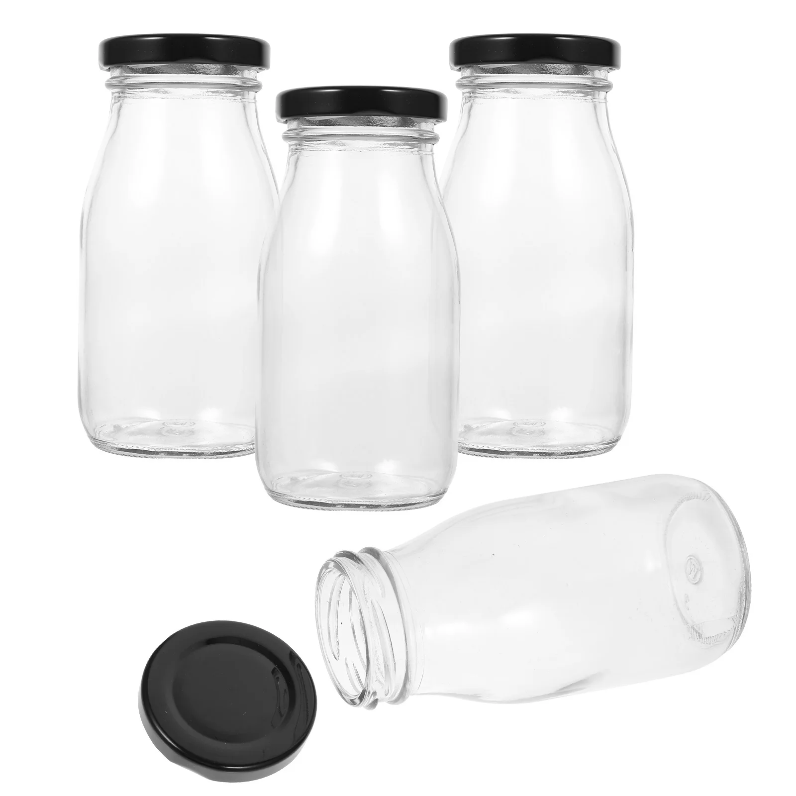 

4 Pcs Glass Milk Bottle With Lid Premium Liquid Container For College Work Refrigerator Storage Smoothie Juice Beverage