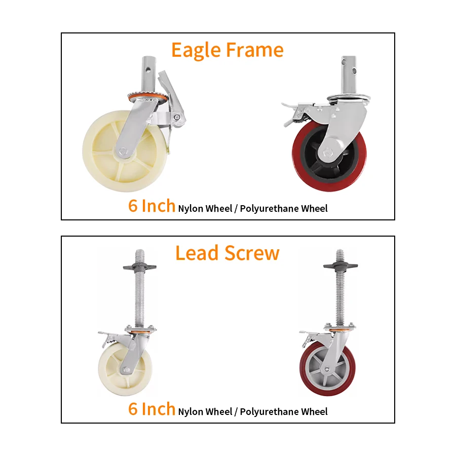 Movable Scaffolding Wheel Steering Wheel Movable Rack Screw Caster 6 Inch 8 Inch Base Universal Wheel Brake Pulley Bearing