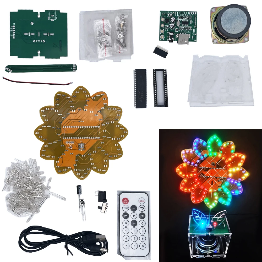 diy electronic kit LED colorful Sunflower soldering project bluetooth speaker 21 flashing modes 4 Spectrum modes