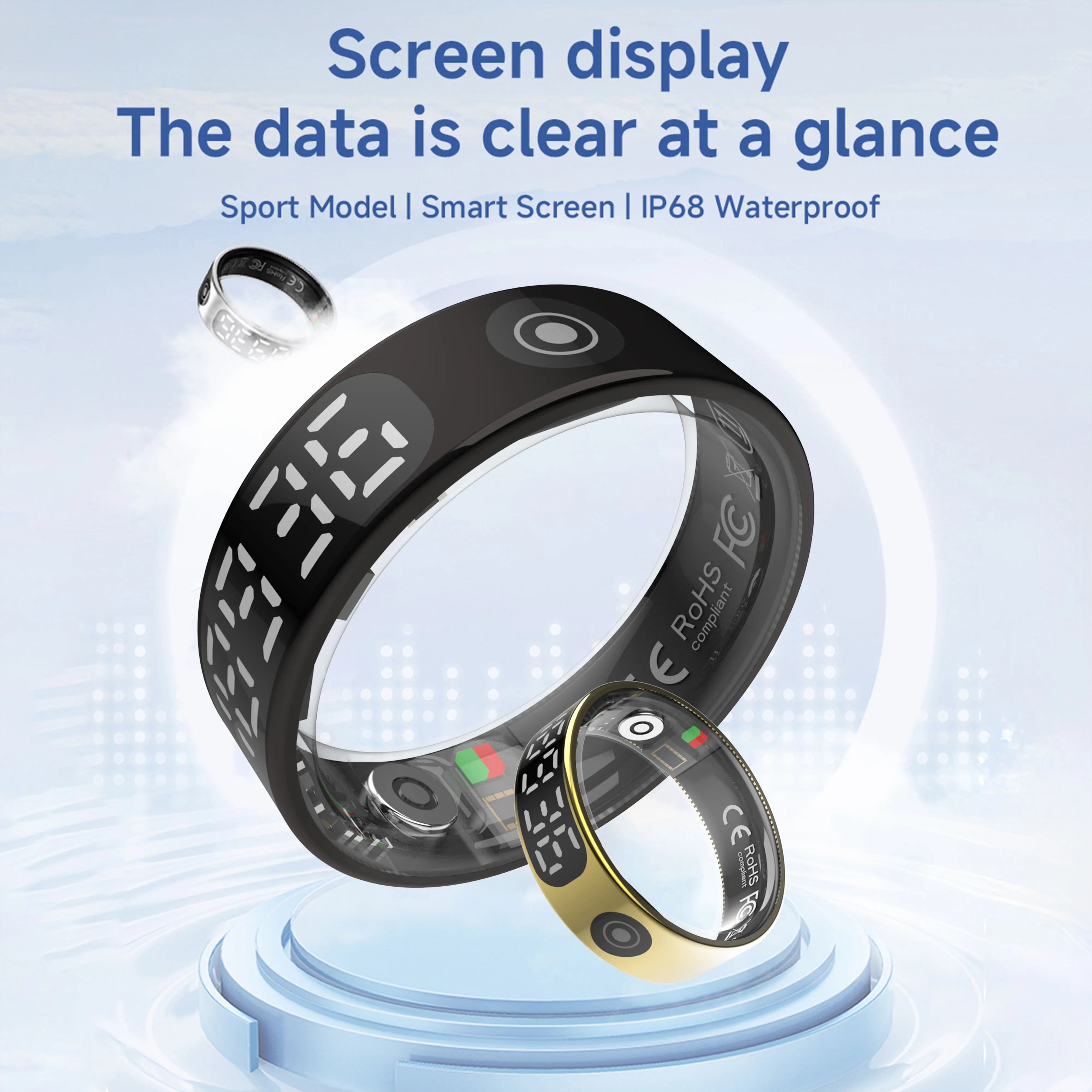 New Smart Ring 2025 5ATM Waterproof Digital Display Gesture Control Blood Oxygen Monitoring Multi Sports Modes Smart Ring