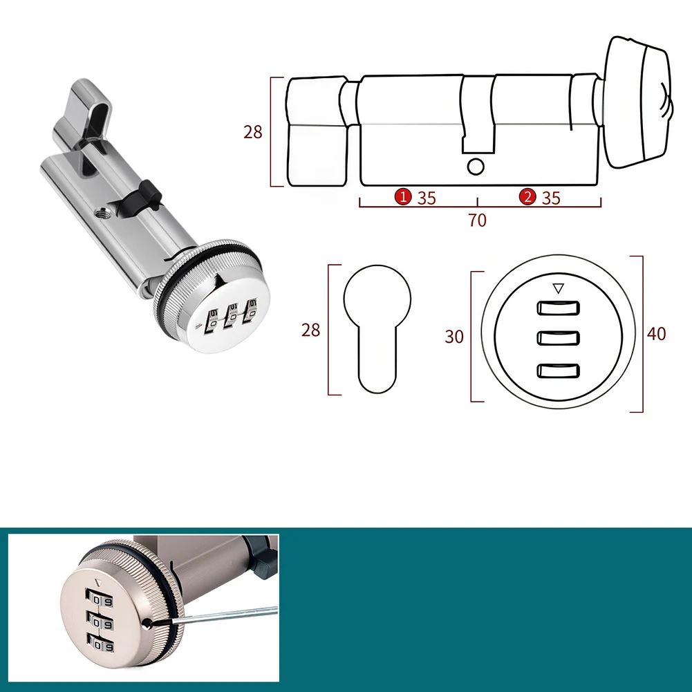1 шт. механический комбинированный дверной замок, цилиндр 70 мм, замок с ручкой и 3-значным паролем для деревянных дверей, толщина 30-50 мм