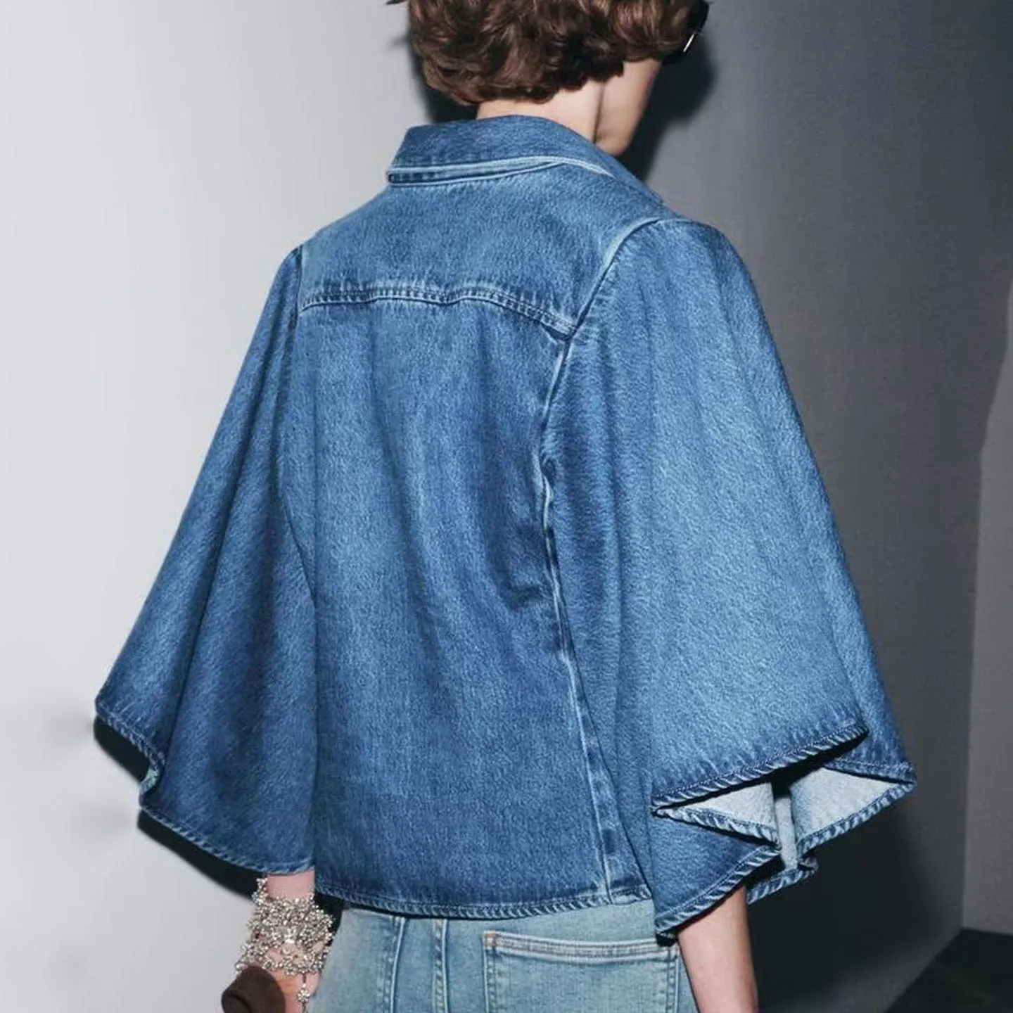 

Z женское модное кимоно Sle Denim irt, свободный крой, длинный воротник-све, дышащий полиэстер, летнее новое поступление