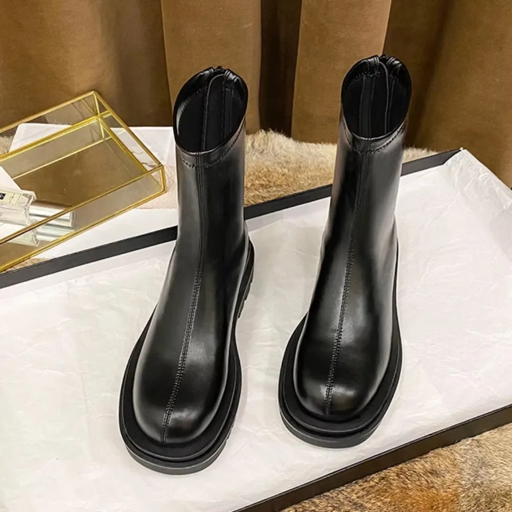 Womens Boots Spring\\Autumn Round Head Thick Sole Elastic Boot New Pine Cake Bottom Breathable Chelsea Women Platform Shoes Women