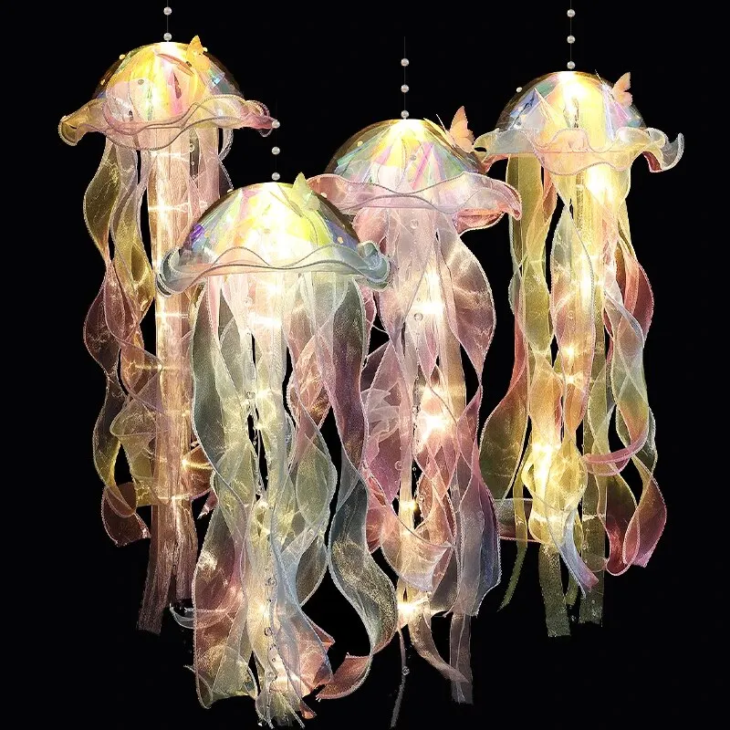 1PC New Gradient Jellyfish Light Decoration LED Light Festival Pendant Courtyard Lighting Handmade Light Small Night Light