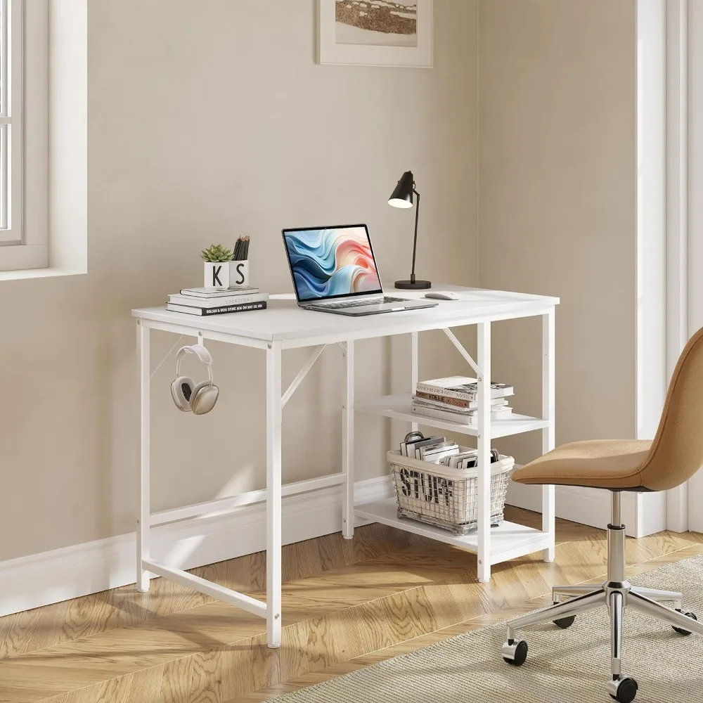 JOISCOPE Home Office Computer Desk,Wooden Storage Shelf,Small Office White Desk,Gaming Table,Splice Board,2-Tier Industrial