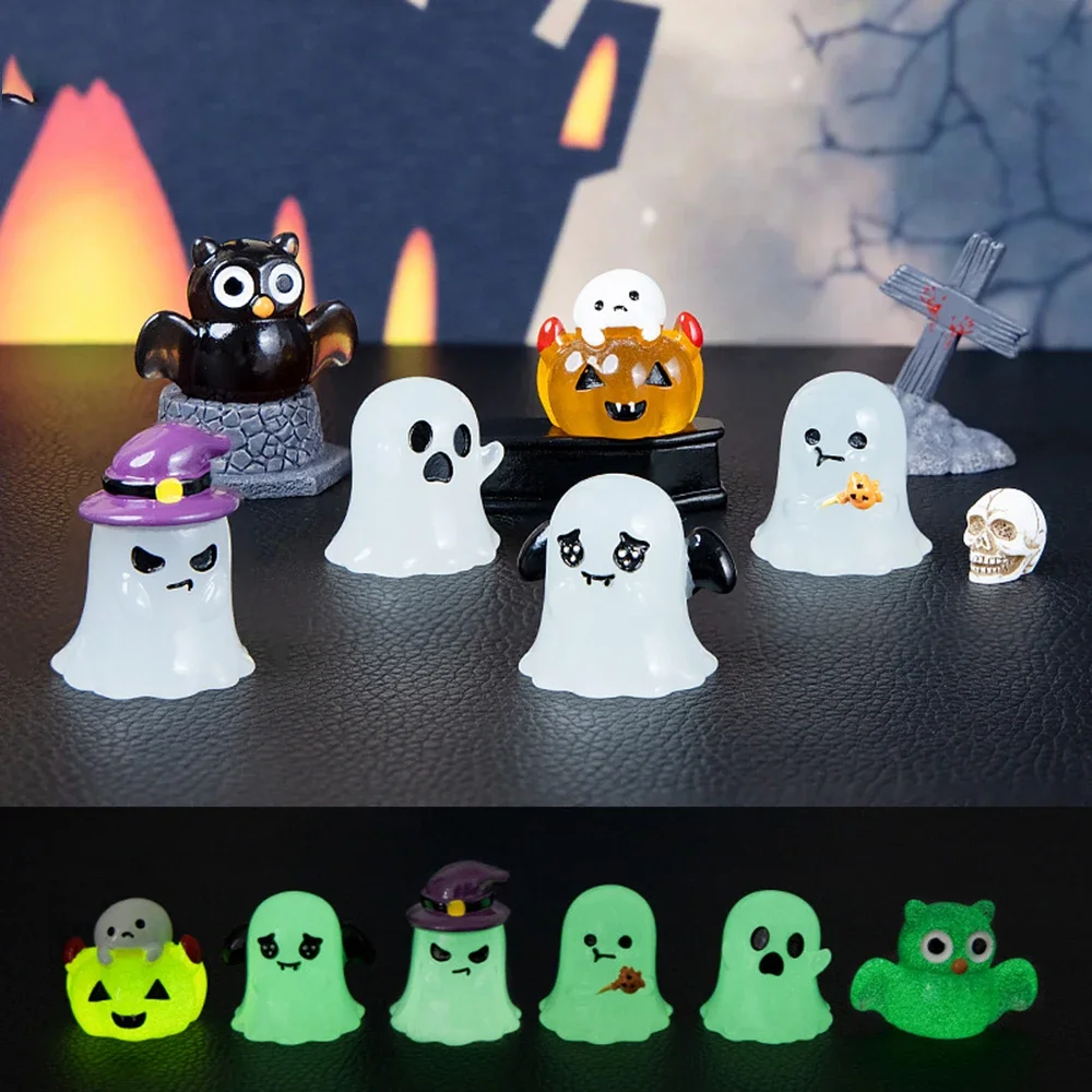 

6Pcs Halloween Micro Landscape Miniature Figurines Resin Craft Mini Fairy Garden Ornaments Pumpkin Owl Ghost Halloween Decor
