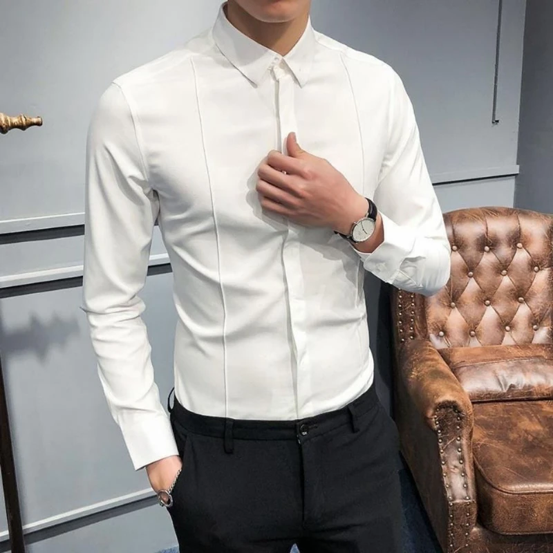 Spring Autumn New Fashion Turn-down Collar Long Sleeve Solid Color Men\'s Clothing Smart Casual Button Trend Simplicity Shirts