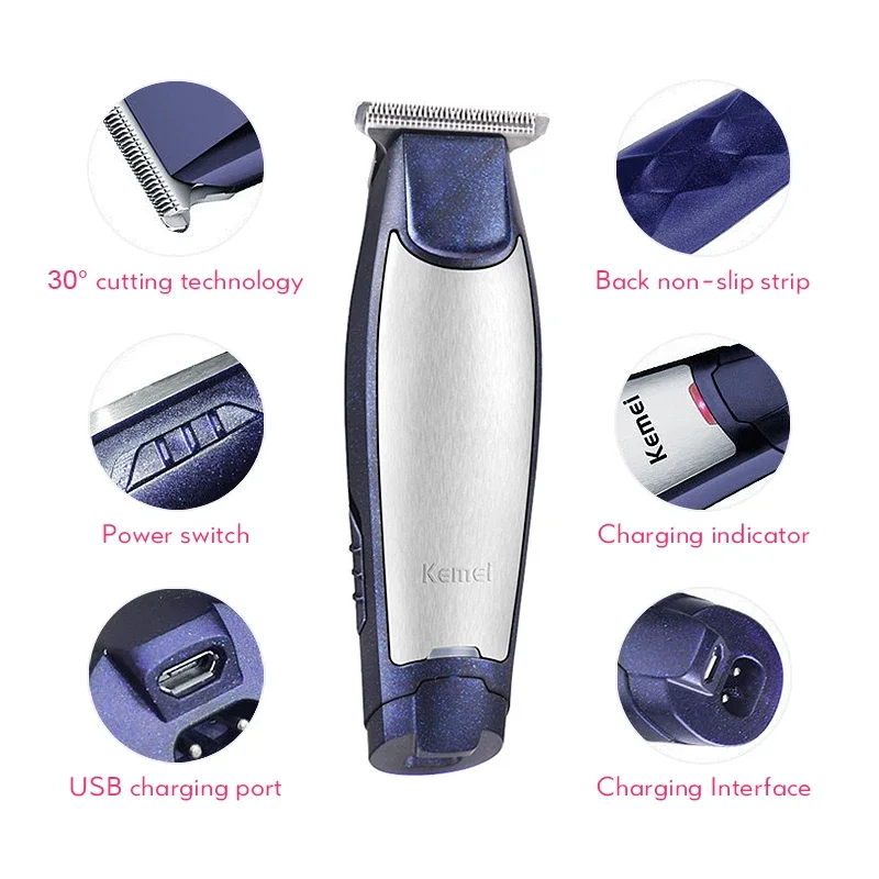 Kemei Trimmer USB Hair Clippers Professional Men Finishing Cutter Cordless Beard Shaver