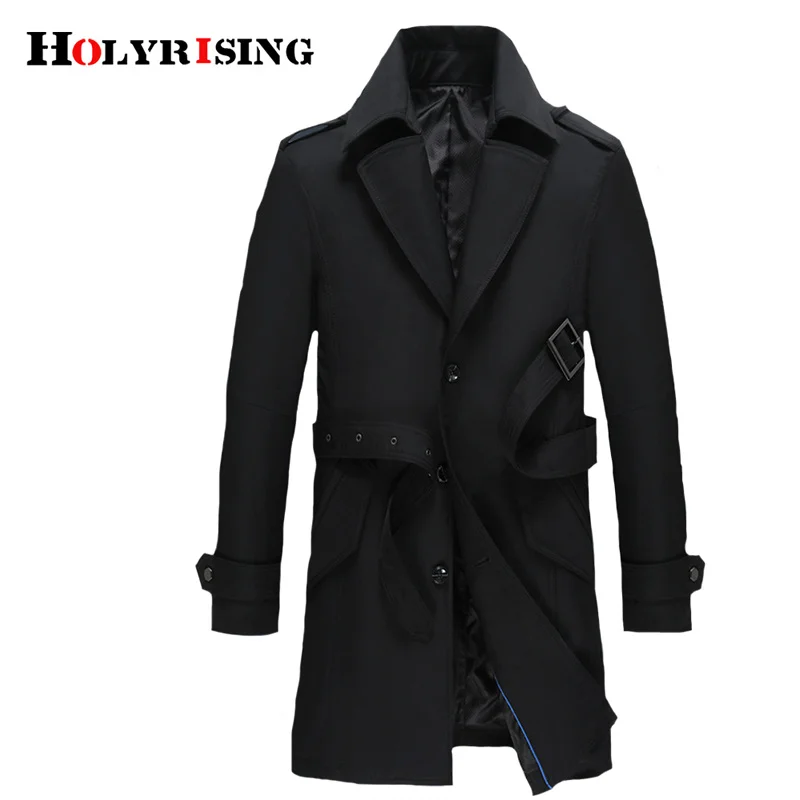 Holyrising Vintage Men Trench Coat Turn Collar Streetwear Single Button Slim Male Chaqueta Larga Hombre Size M -4XL 18762-5