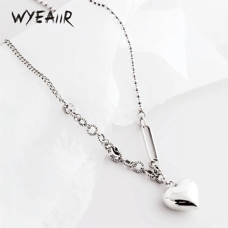 WYEAIIR 925 Sterling Silver Thai Silver Sweet Romantic Smooth Shiny Heart Fine Jewelry Luxury Female Necklace For Women Gift