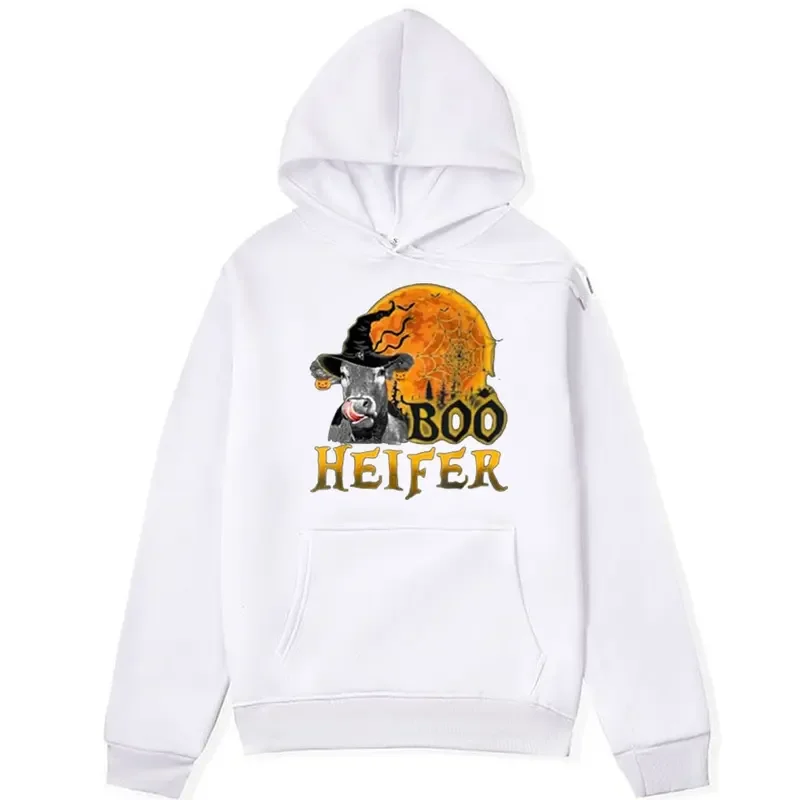 Boo Heifer Funny Halloween Cow Farmer print hoodie men women fashion Vintage Harajuku sweatshirts Oversized Streetwear pullover