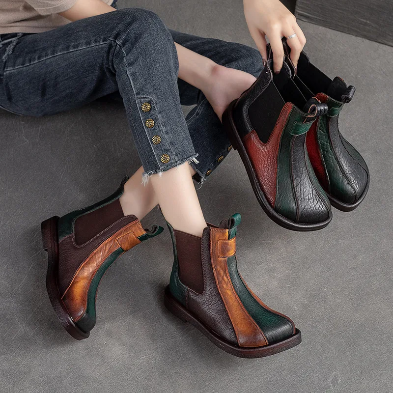 GKTINOO 2024 Autumn Winter New Mixed Colors Flat Short Boots Genuine Leather Retro Comfortable Versatile Women Shoes