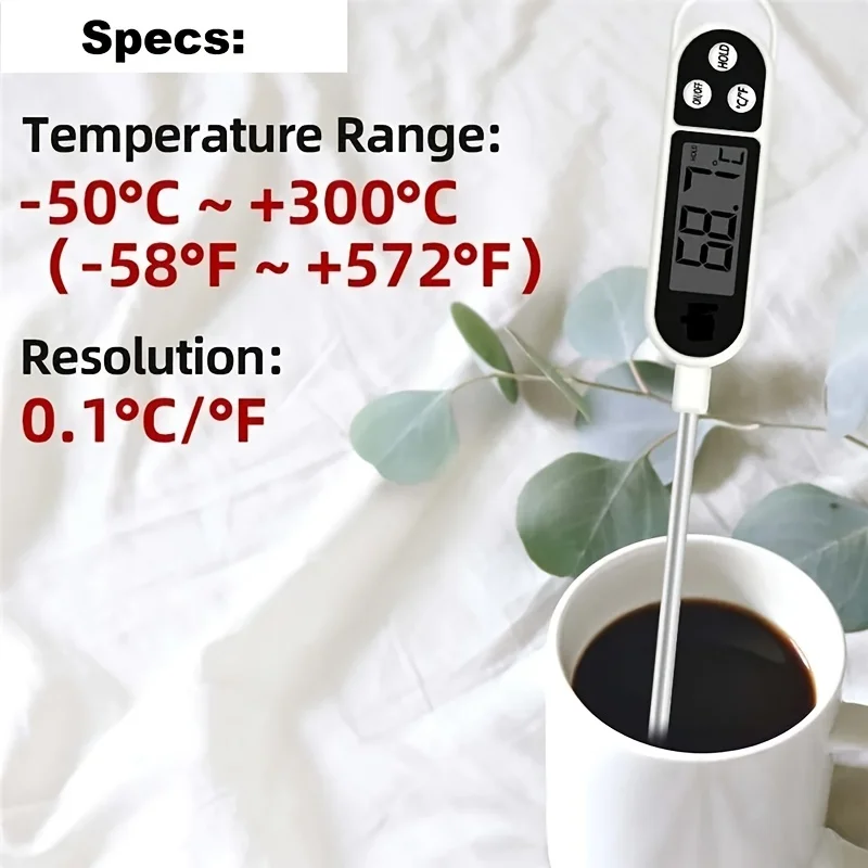 1 Pack TP300 Digital Thermometer, -50~300°C/°F Range, Instant Read with Probe, for Cooking, Baking, Grilling, Coffee