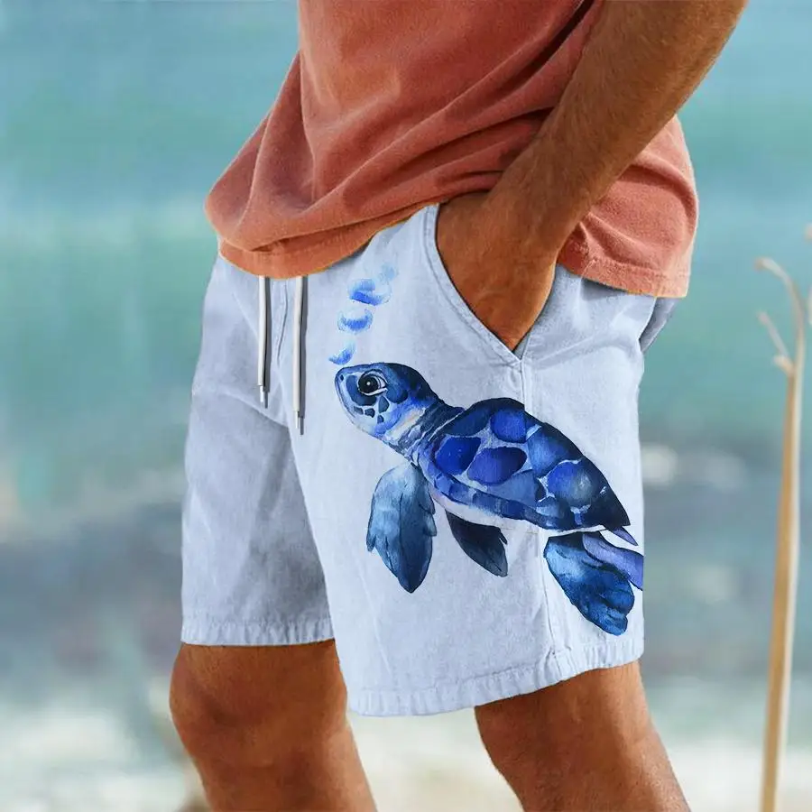 MEN 2024 NEW 3D TURTLE PATTERNED SWIM SHORTS DESIGNED FOR QUICK DRY SPORTS BEACH CHIC SHORTS FOR BEACH CASUAL SPORTS STYLE