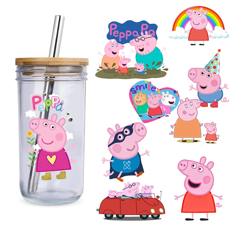 Pegatinas Impermeables de Peppa Pig, Calcomanías 3D, Pegatinas de Cristal, Pegatinas de Dibujos Animados Fáciles de Despegar, Pegatinas para Carcasas de Teléfono, Pegatinas para Vasos