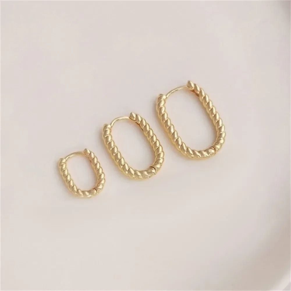 U-shaped Fashion Earrings, 14K Bag Real Gold Glossy Twist Earrings, Simple Light Luxury, Internet Celebrity Classic Earring E189