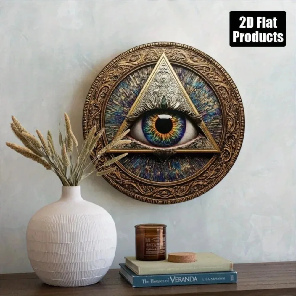 1 шт. Настенный декор в стиле ретро с металлическими глазами — золотистая треугольная рамка с бирюзовым и фиолетовым тоном |   Загадочное искусство студии