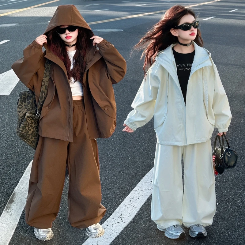 

Комплект уличной куртки для девочек, спортивная и повседневная одежда, подходит для парков развлечений, школьный наряд для девочек 7–14 лет