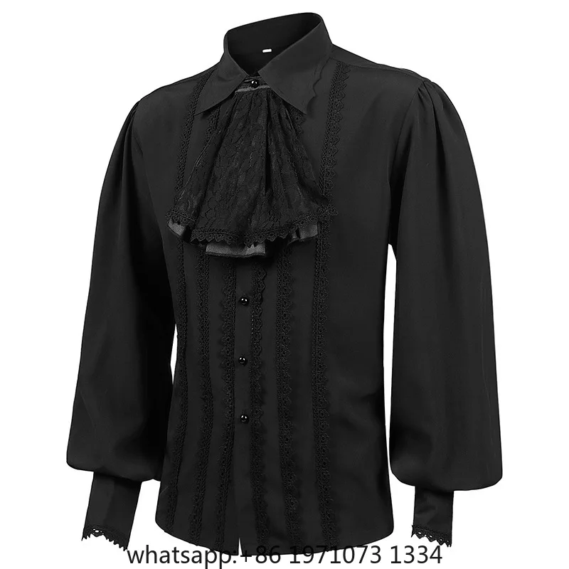 Men Dress Shirts Long Sleeve Vampire Renaissance Steampunk Gothic Ruffled Vintage Medieval Shirts Men Clothing Chemise Male