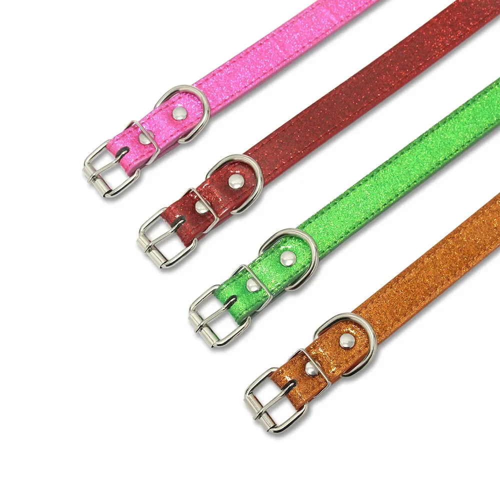 Bling Leather Dog Cat Collar Glitter Material Puppy Neck Strap Collars For Small Medium Large Dogs Accessories Red Pink XS-3XL