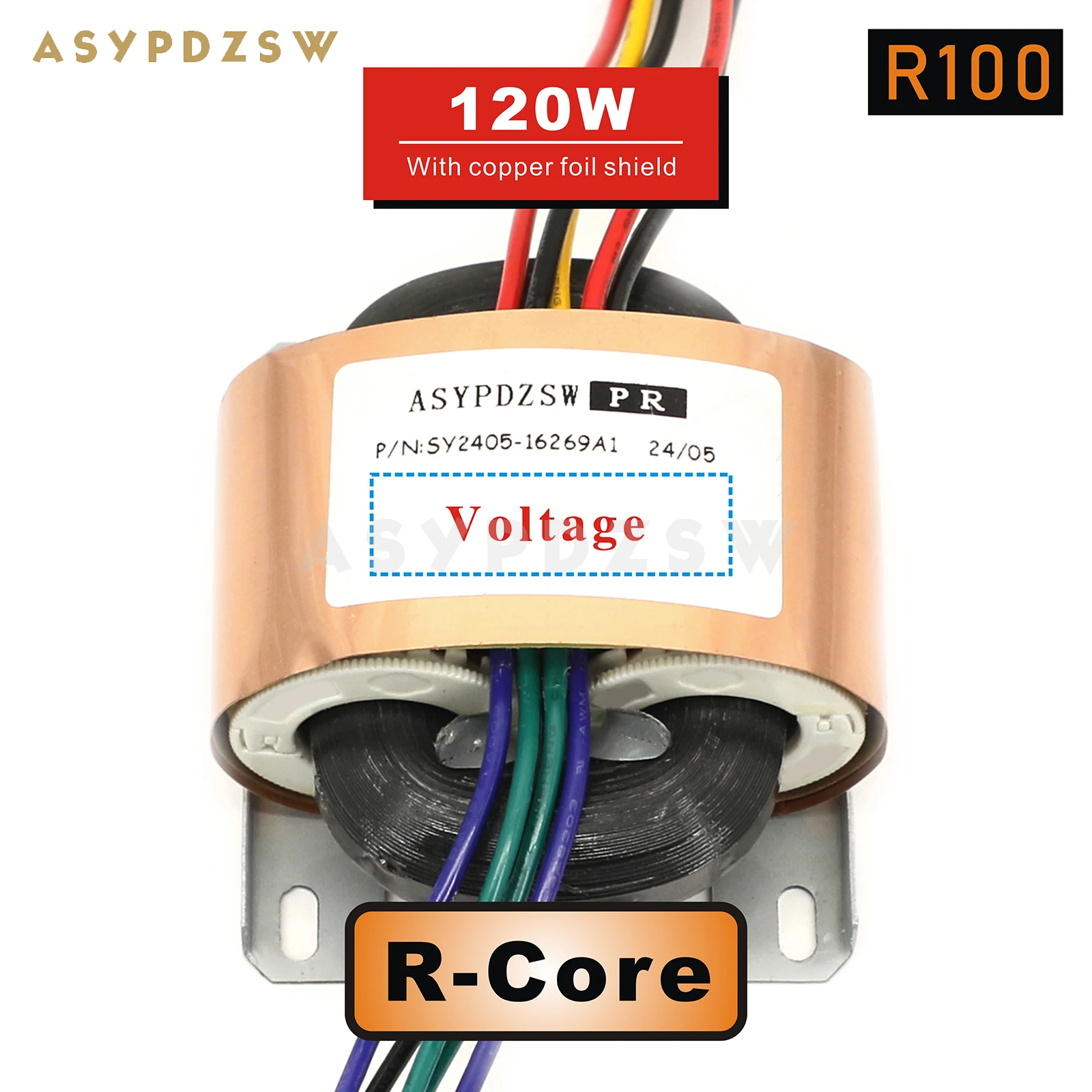 ASYPDZSW R-100 120VA R-Core Transformer With copper foil shield 120W Type-R SEC 9V/12V/15V/18V/24V/27V Optional