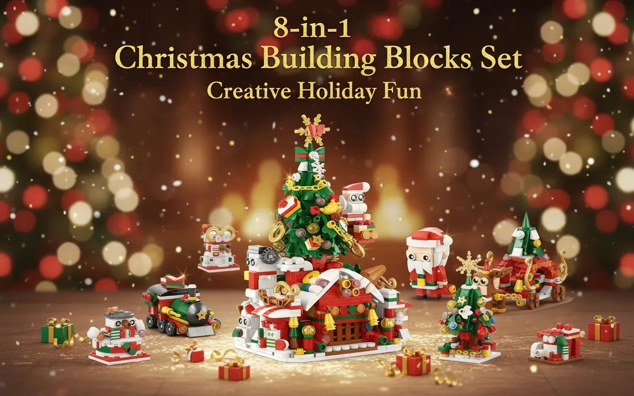 مجموعة بناء عيد الميلاد 8 في 1 - نموذج قطار سانتا والغزلان، مجموعة مكعبات بيت الثلج لقرية العطلات للأطفال بعمر 6 سنوات فما فوق #1