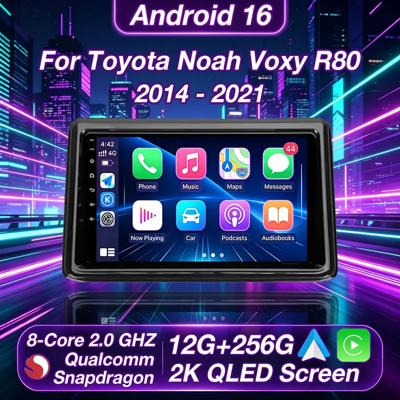 Android 16 For Toyota Noah 80 Esquire Voxy 2014 2015 - 2019 Car Radio Player 5GWiFi GPS Navigation Wireless Carplay QLED Screen