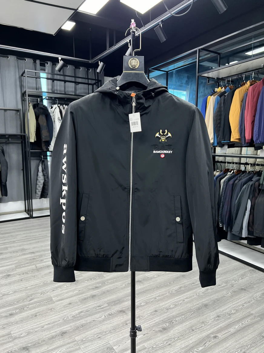 Casual Fashionable Korean Version Hooded Jacket Youth Printed Embroidered Patchwork Slim Fit Outerwear Polyester Fiber Zipper...